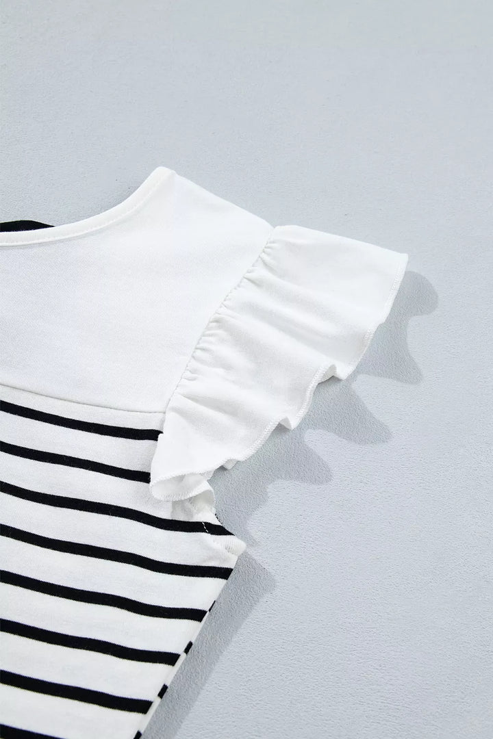 Stripe Contrast Knot Back Ruffle Trim Tank Top
