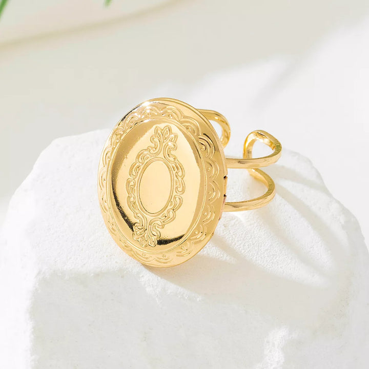 18K Gold-Plated Open Engraved Ring