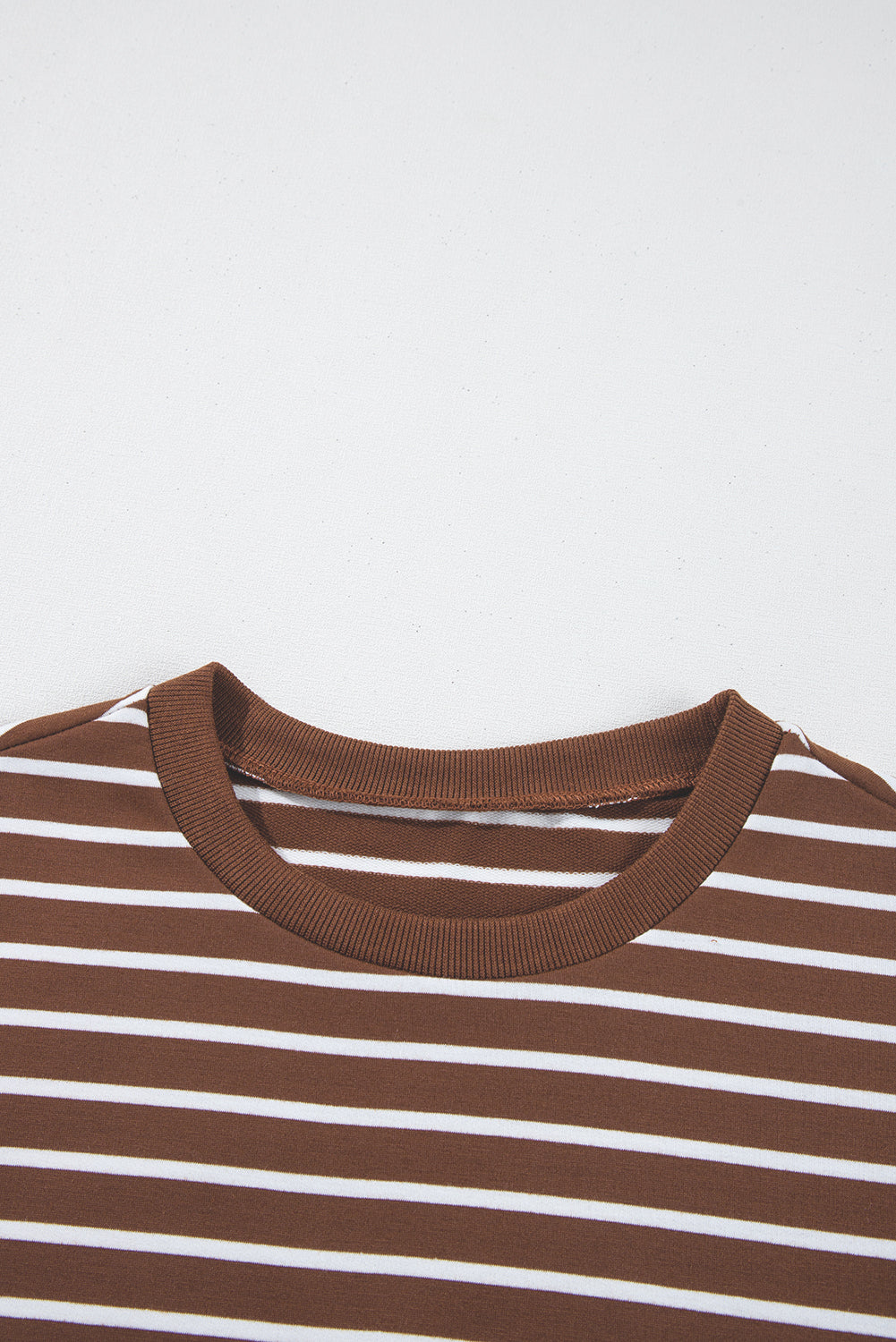 Coffee Striped Long Sleeve Round Neck Loose Top