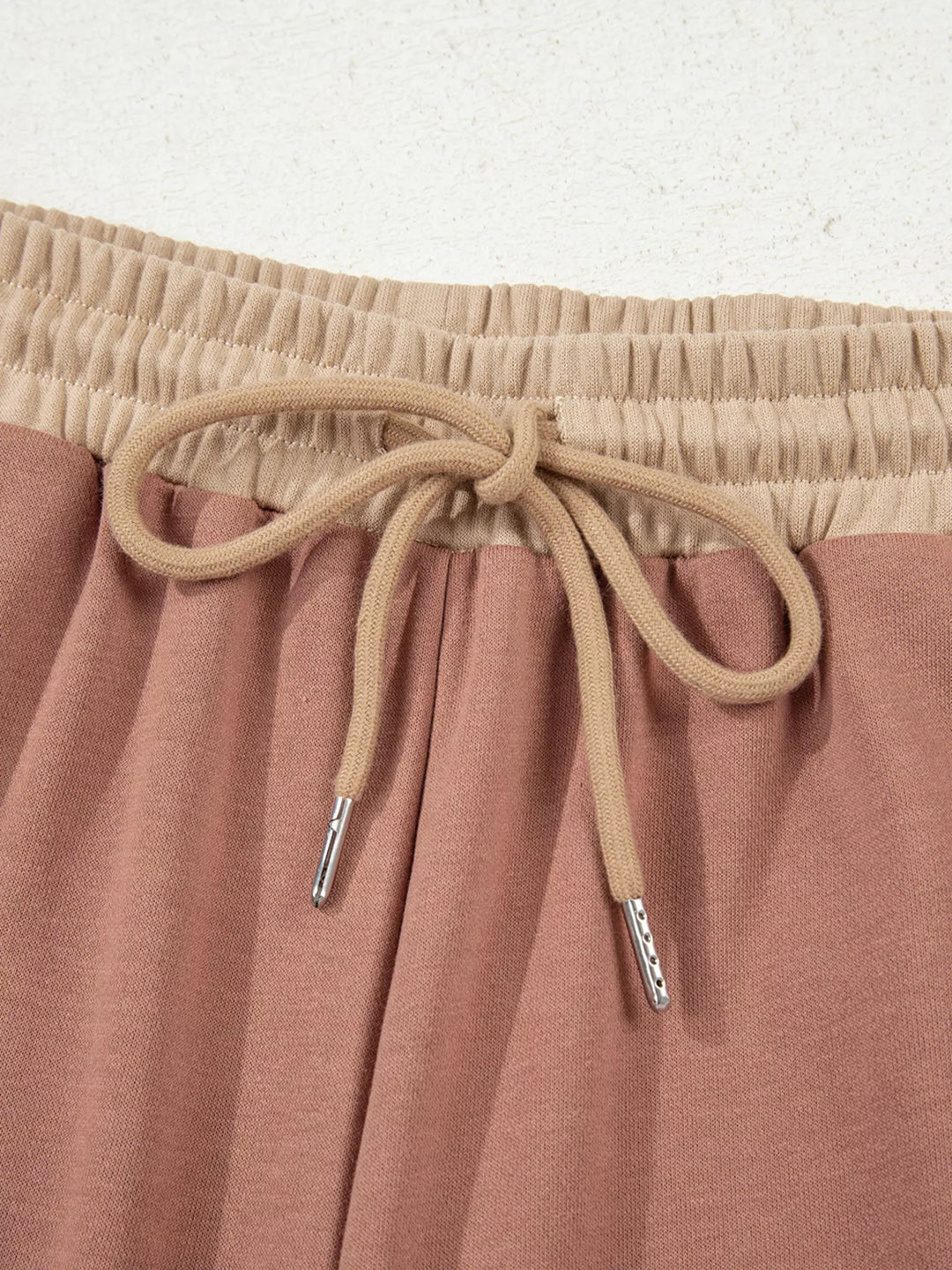 Color Block Long Sleeve Crop Top Drawstring Pant Set