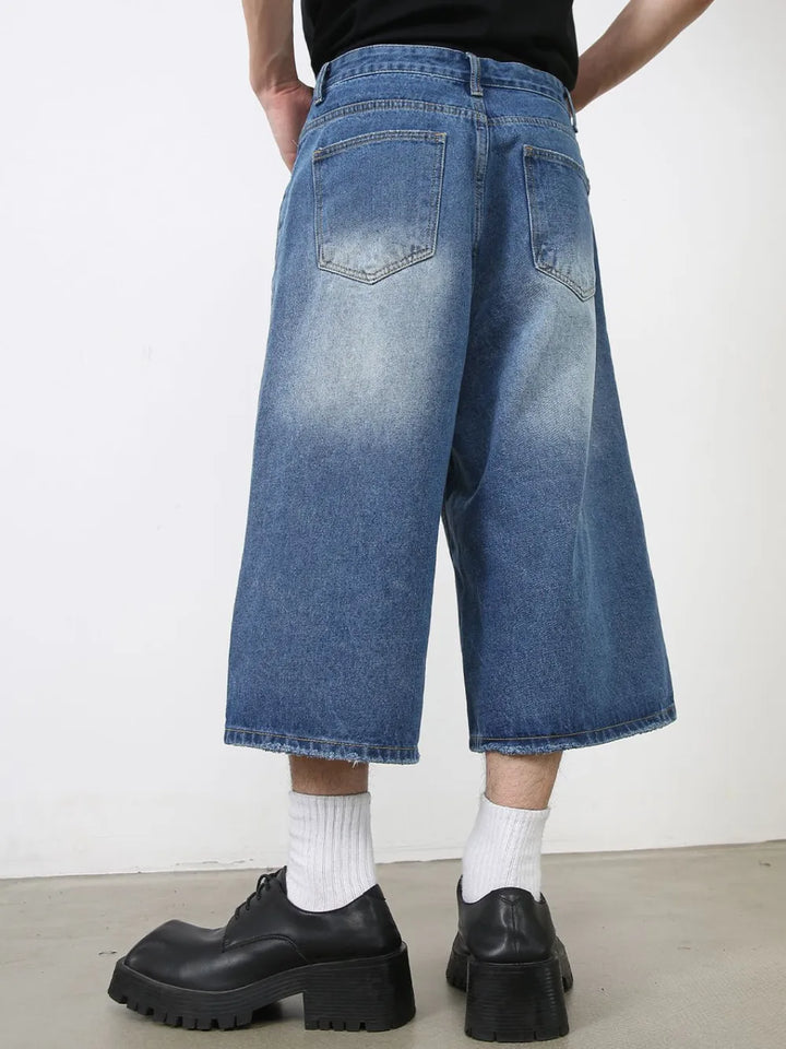 Men's Washed Denim Shorts with Pockets