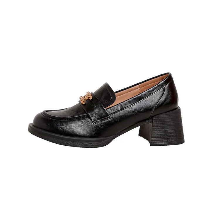 Round Toe Block Heel Loafers