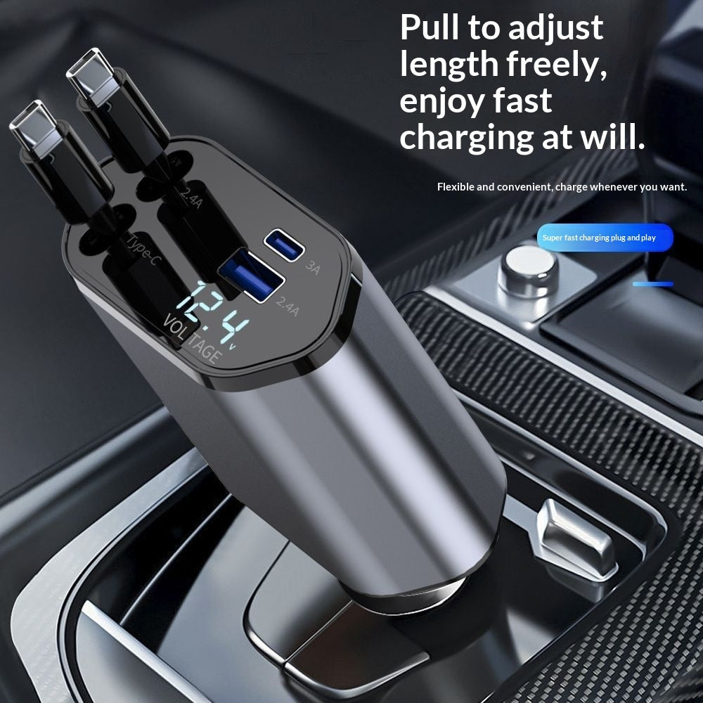 4 In 1 Retractable Car Charger Fast Car Phone Charger 120W With USB Type C Cable