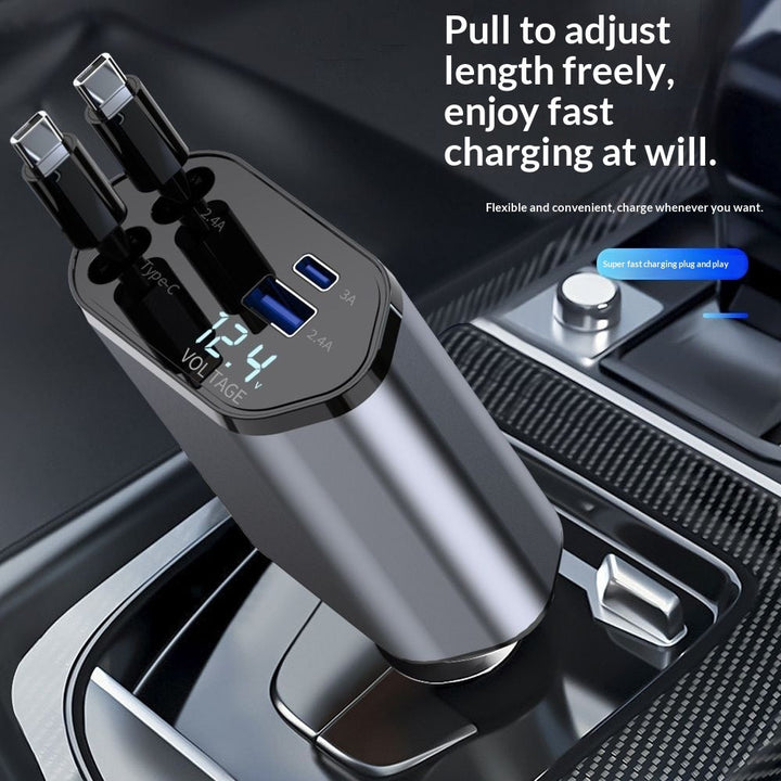 4 In 1 Retractable Car Charger Fast Car Phone Charger 120W With USB Type C Cable
