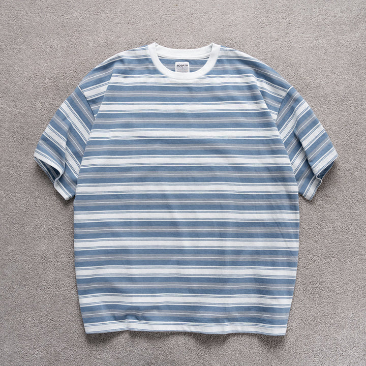 Loose-fitting Candy-colored Pinstripe Short-sleeve T-shirt