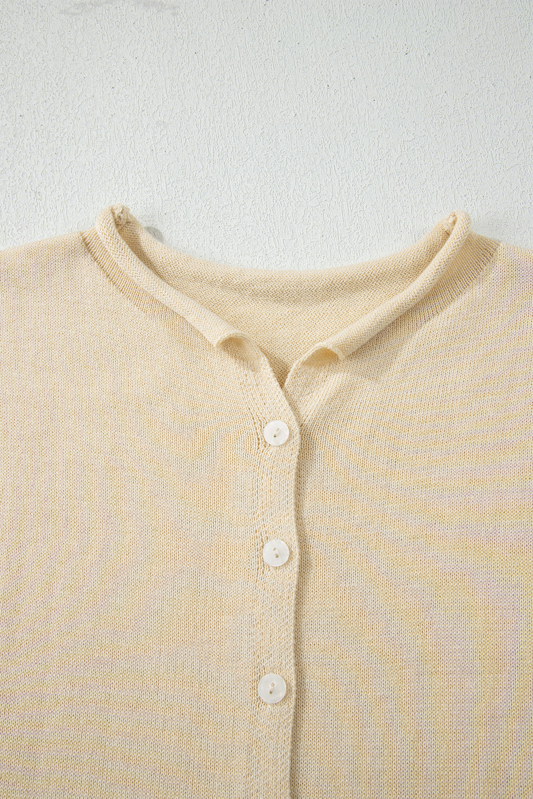 Apricot Buttoned Front Rolled Hem Cap Sleeve Sweater Top