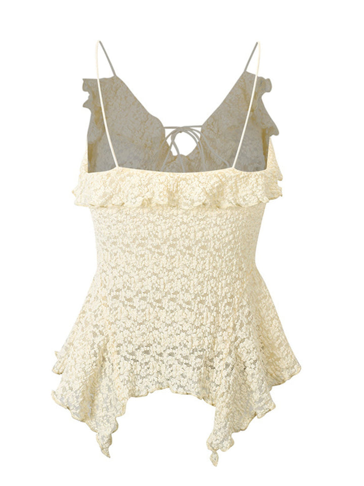 Lace Ruffle Trim Tie-Front Cami