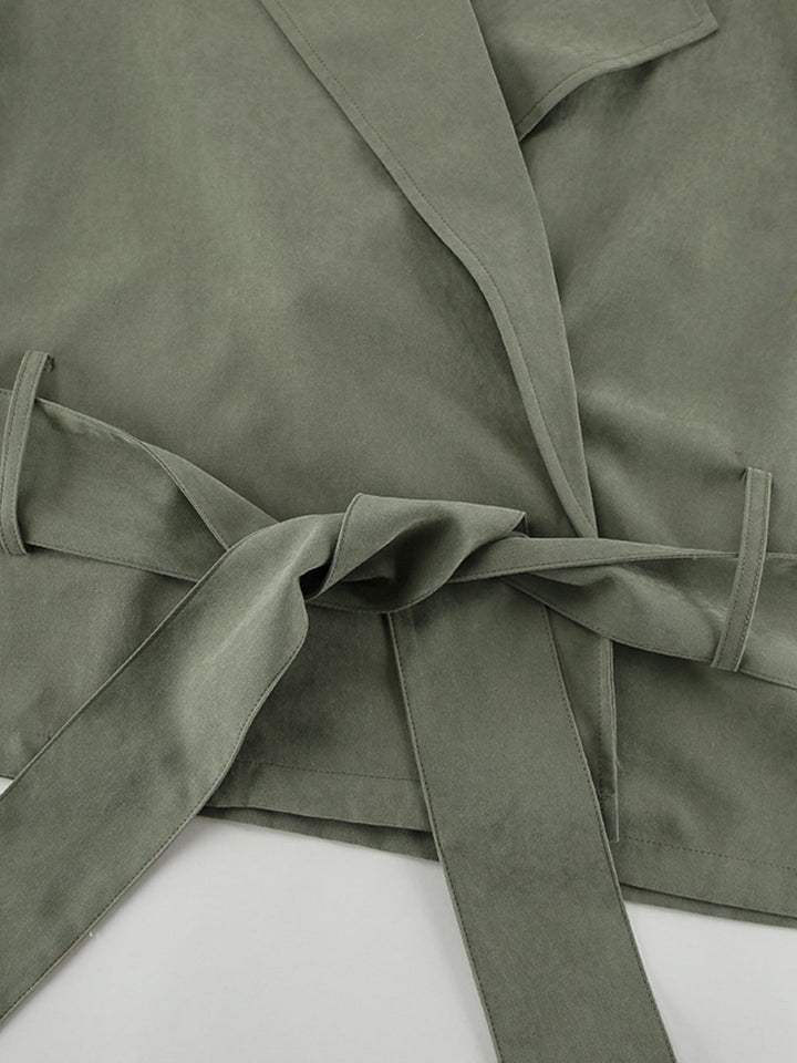 Lapel Collar Tie Waist Trench Jacket