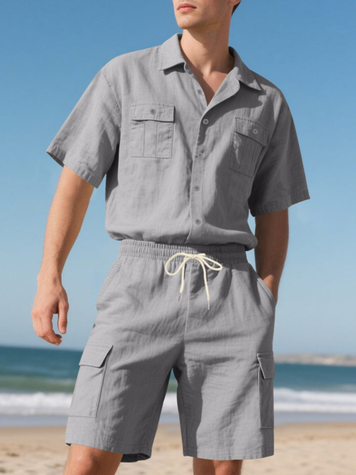 Men's Full Size Button Up Shirt and Shorts Set Plus Size