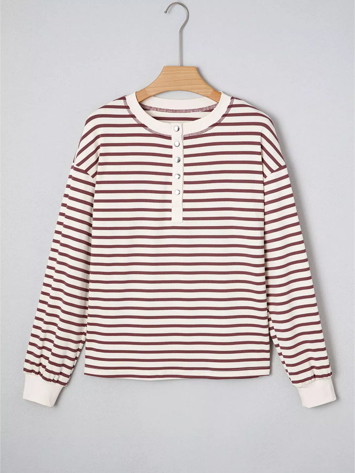 Striped Drop Shoulder Long Sleeve Henley Top