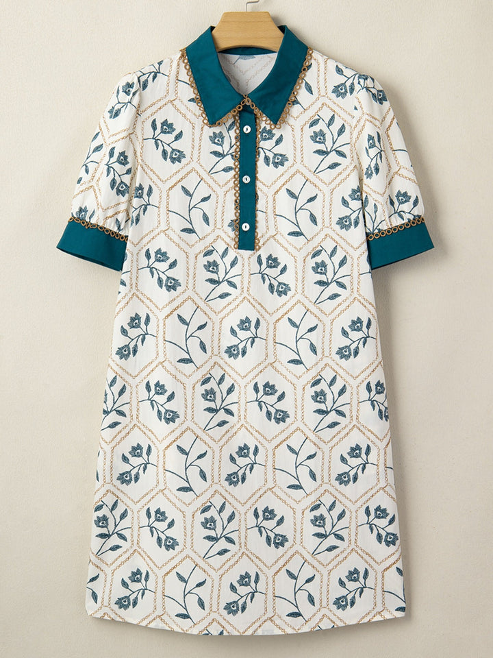 Floral Print Polo Collar Casual Mini Dress
