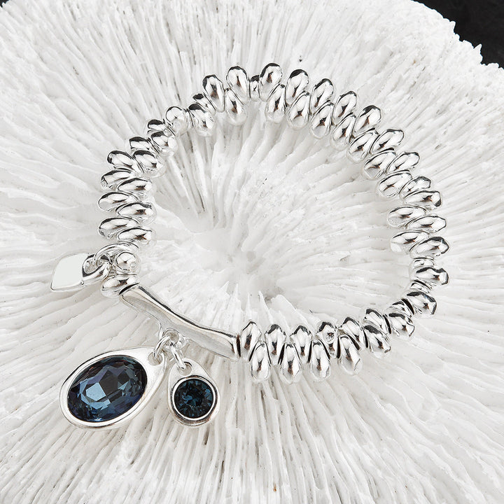 Twisted Gold Bead Blue Zircon Charm Bracelet For Women, Oval & Round Ocean Blue Cubic Zirconia Dainty Luxury Fashion Jewelry