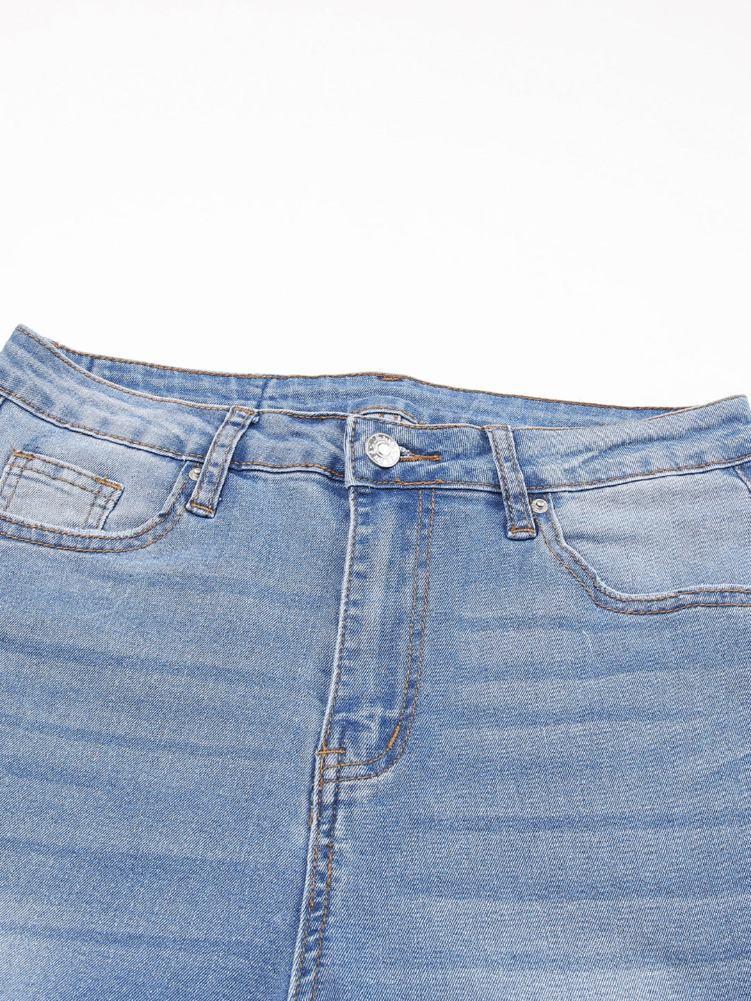Whiskered Wash Raw Hem Cropped Jeans