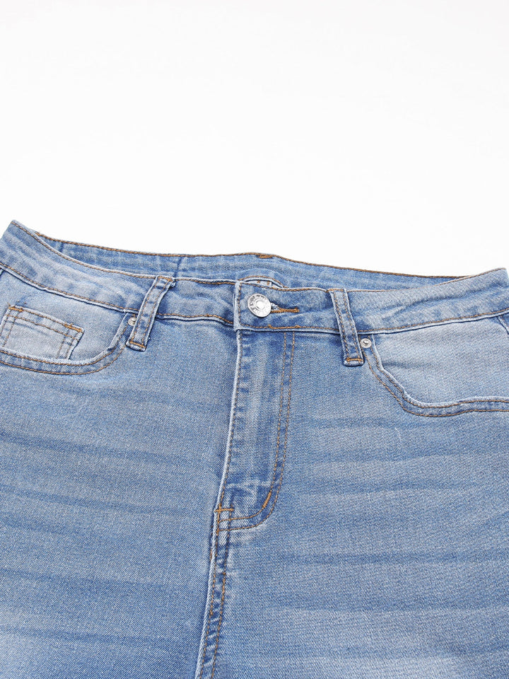 Whiskered Wash Raw Hem Cropped Jeans