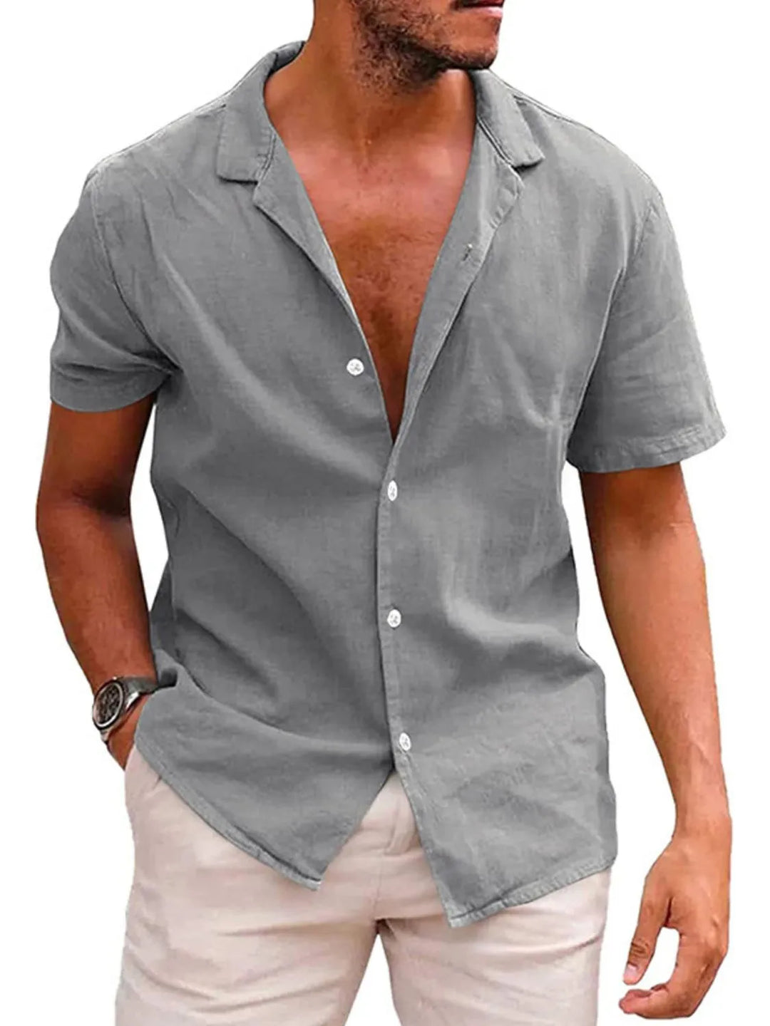 Men's Casual Short Sleeve Button-Up Shirt