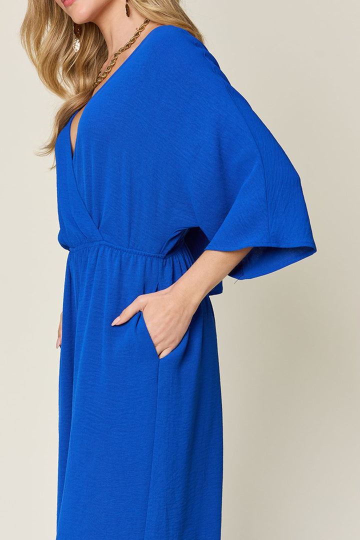 Tie-Waist Jumpsuit with Wide Legs and Short Sleeves
