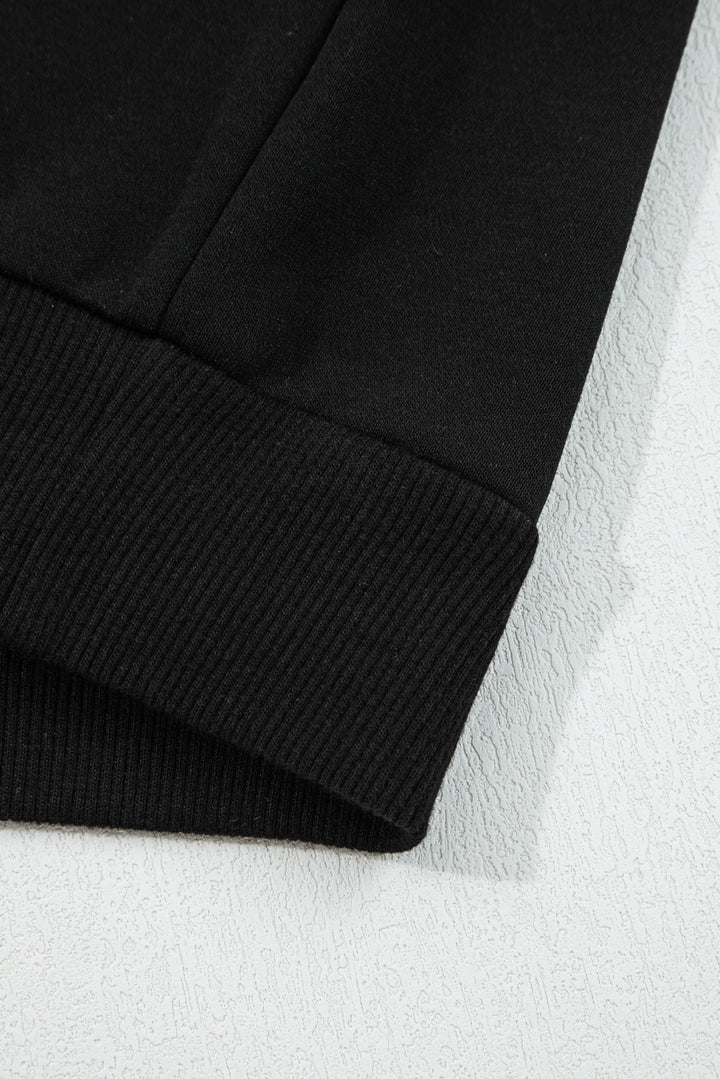 Black Varsity Stripe Detail Drop Shoulder Pullover Mini Skirt Set