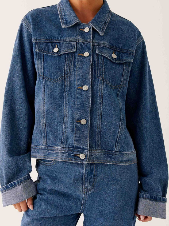 Button Down Cropped Oversized Denim Jacket