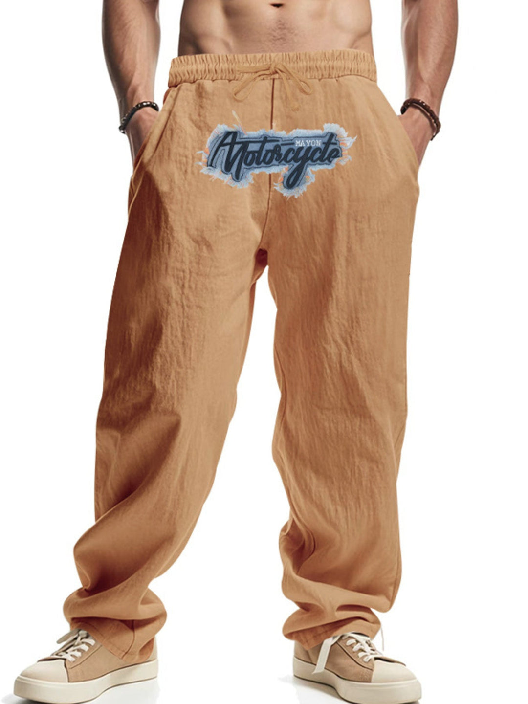 Men's Full Size Drawstring Letter Casual Pants Plus Size