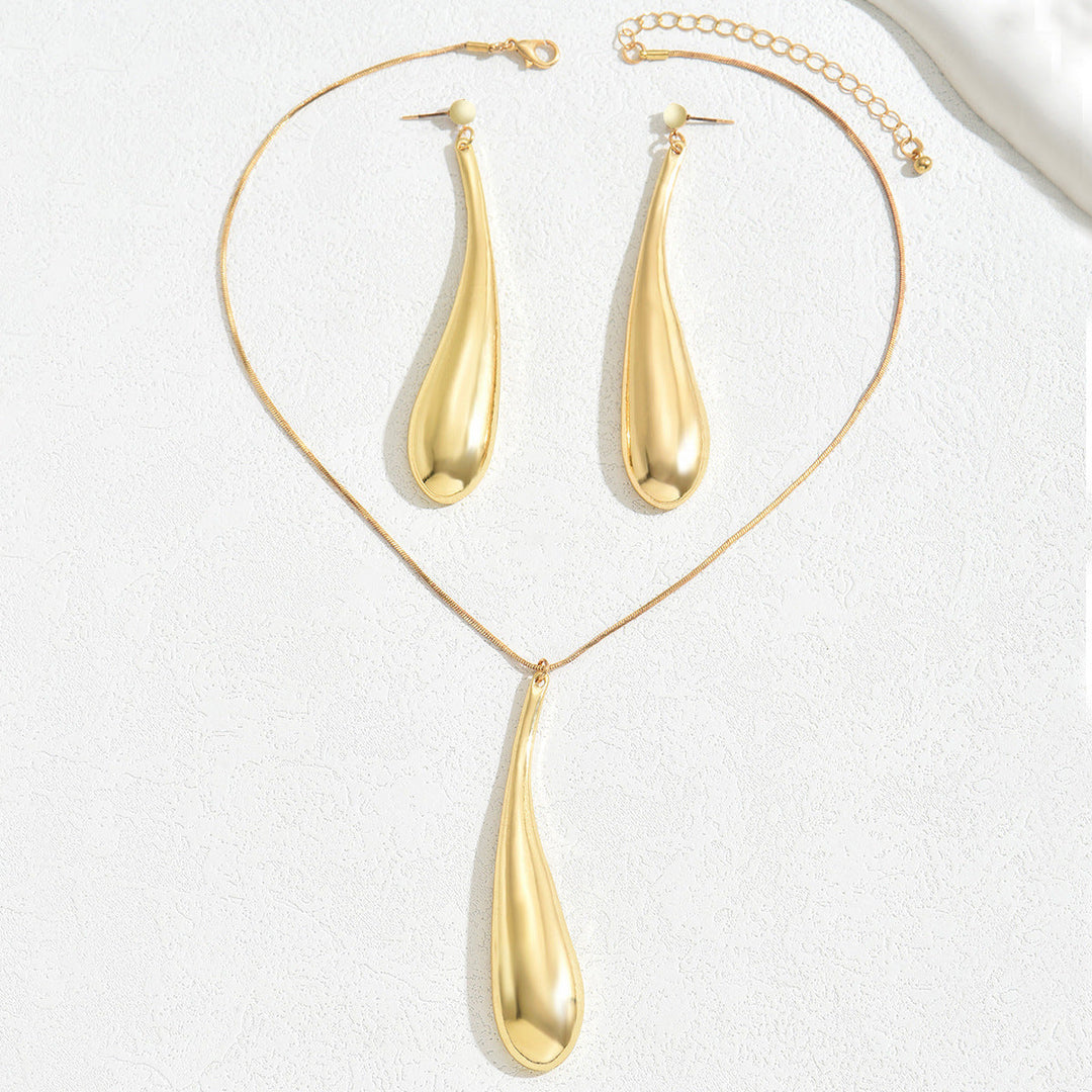 New Arrival Cross-border European American Women Jewelry Set, Niche Light Luxury Water Drop Design Drop Earrings & Matching Clavicle Necklace, Versatile Daily Neck Ear Ornaments For Ladies