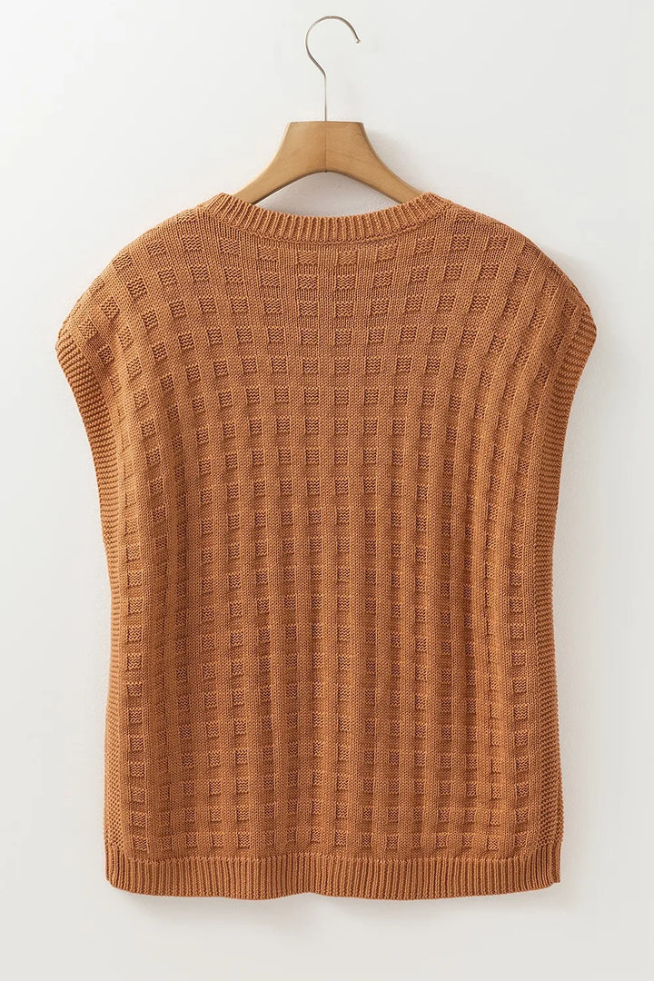Textured Pattern Round Neck Sweater Vest