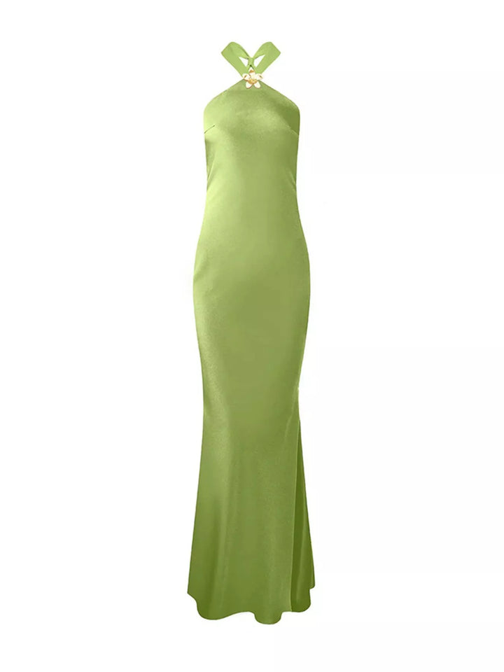 Halter Neck Satin Maxi Dress