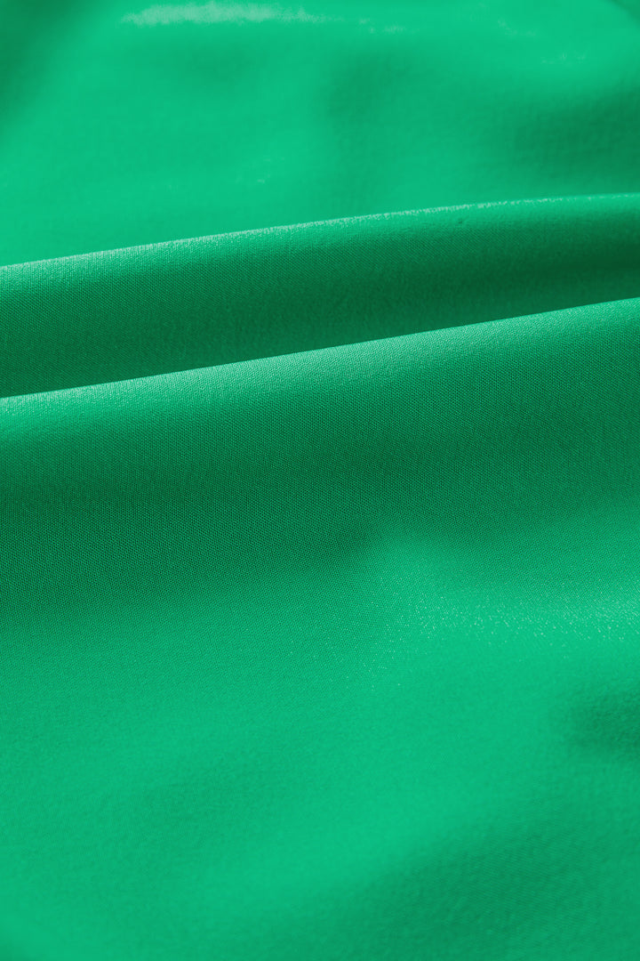 Bright Green Solid Color V Neck Short Puff Sleeve High Waist Tiered Maxi Dress