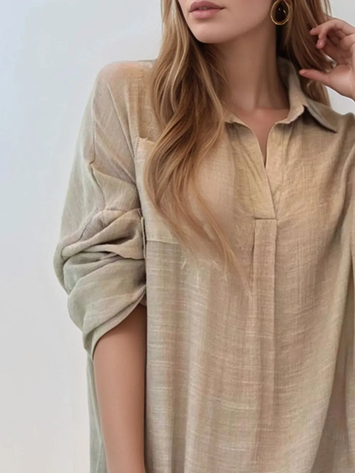 Full Size Side Slit Roll-Tab Sleeve Mini Shirt Dress Plus Size