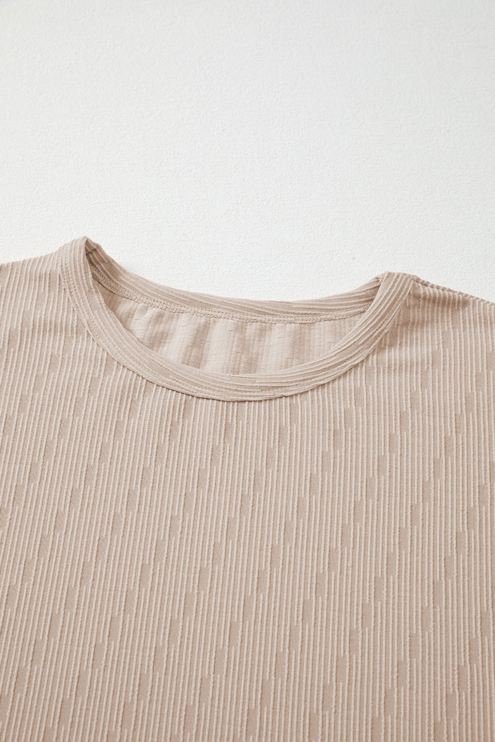 Straw Yellow Solid Color Textured Long Sleeve Top