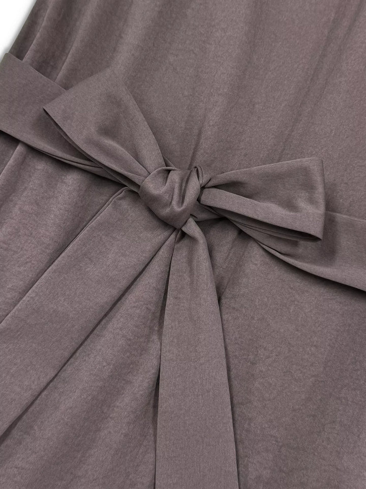 Long Sleeve Tie Waist Ruffle Hem Midi Dress