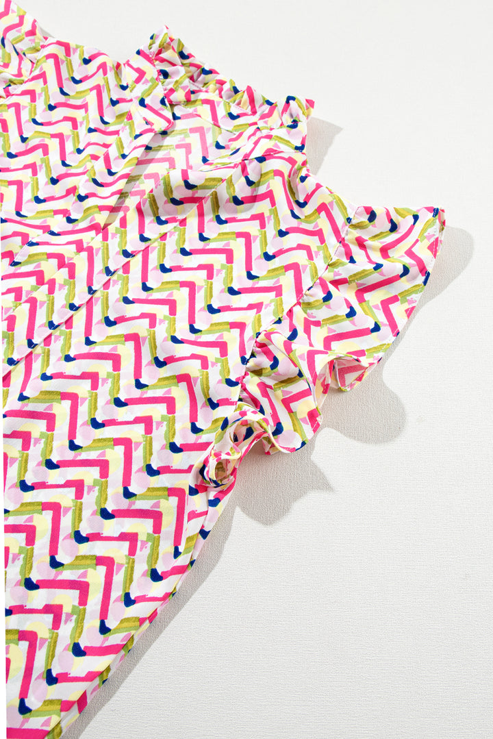 Chemisier à manches volantées et imprimé chevrons multicolores