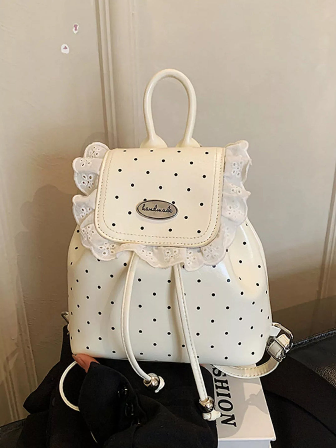 Polka Dot Lace Trim Backpack Bag