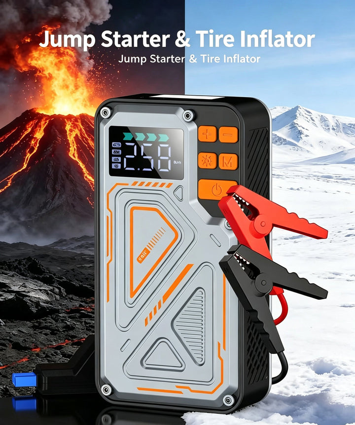 Tire Inflator, Auto Emergency Battery Booster Pack With Air Compressor, Onboard Air Compressor