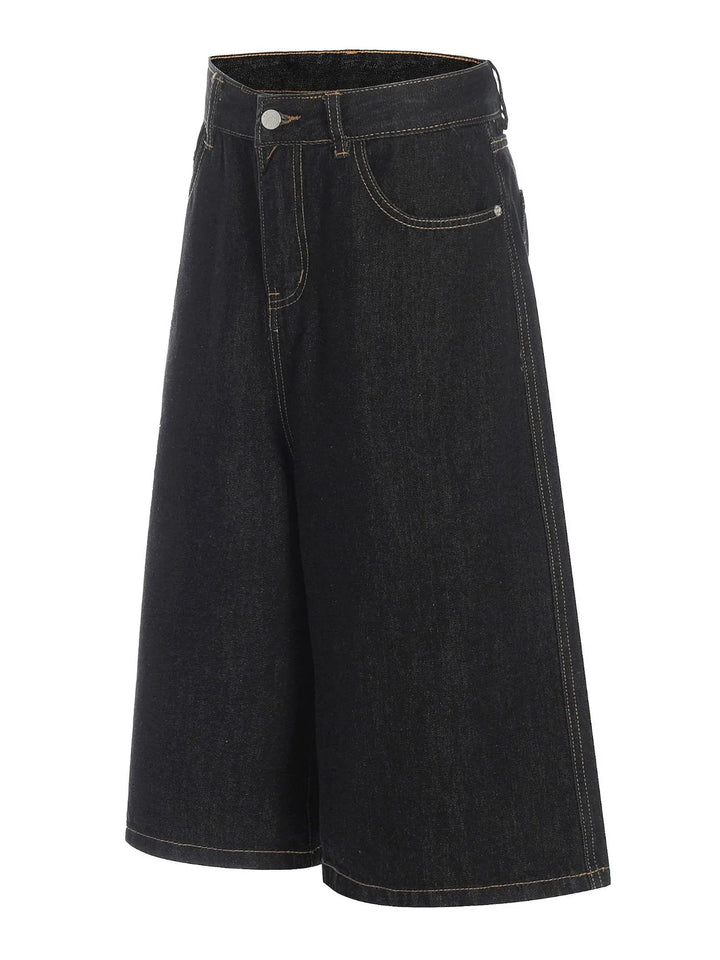 Men's Wide Leg Wash Denim Shorts
