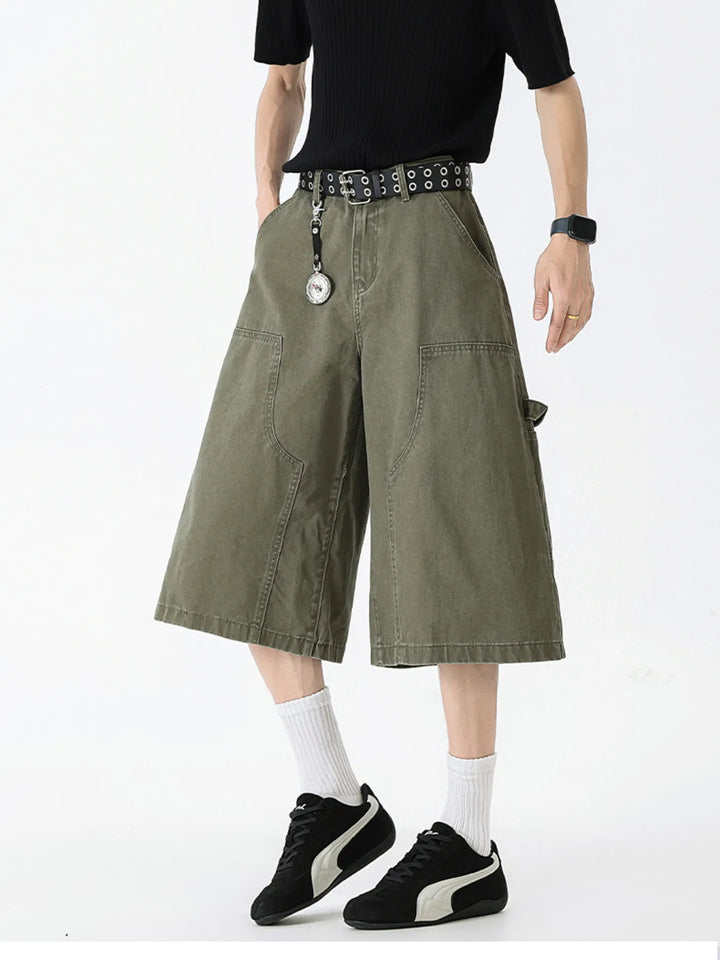 Men's Full Size Wide Leg Cargo Denim Shorts Plus Size