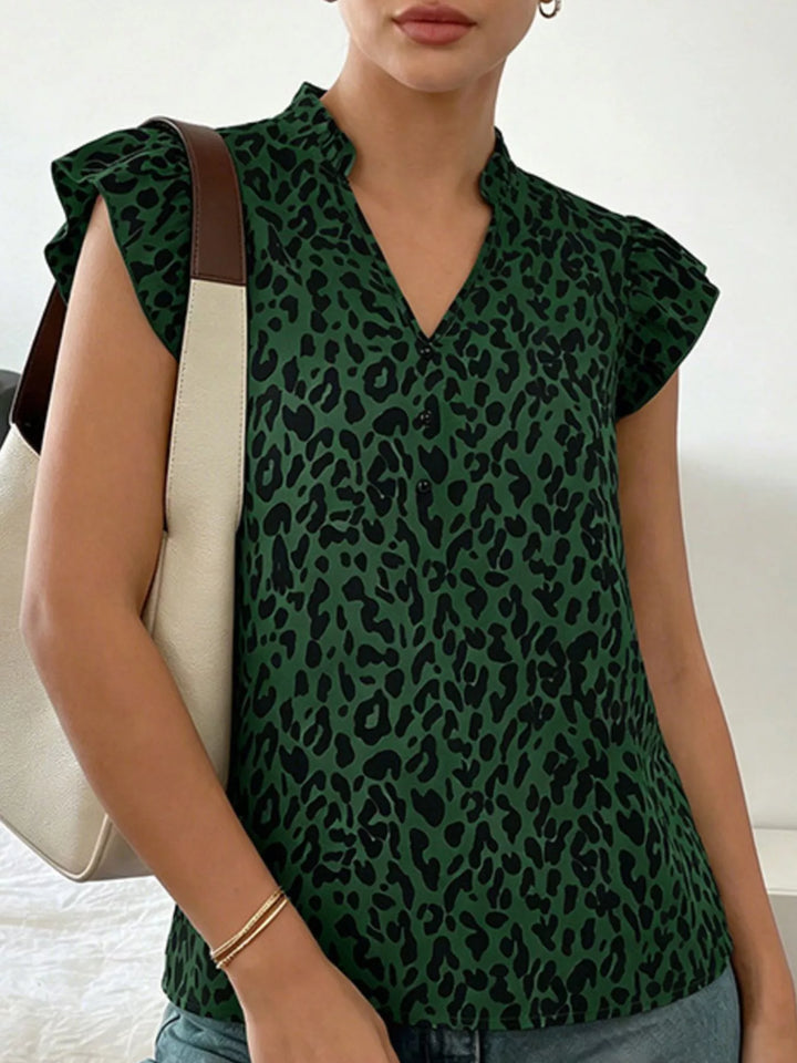 Leopard Print Ruffle Sleeve Blouse