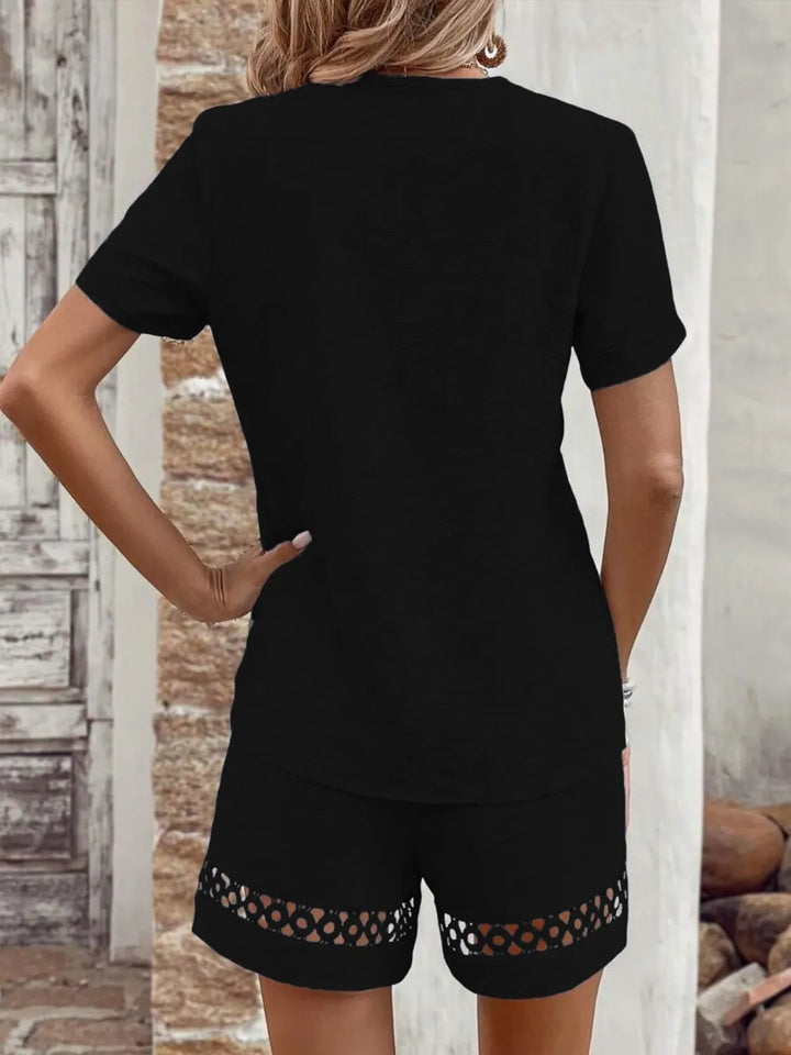 V Neck Short Sleeve Top and Shorts Set