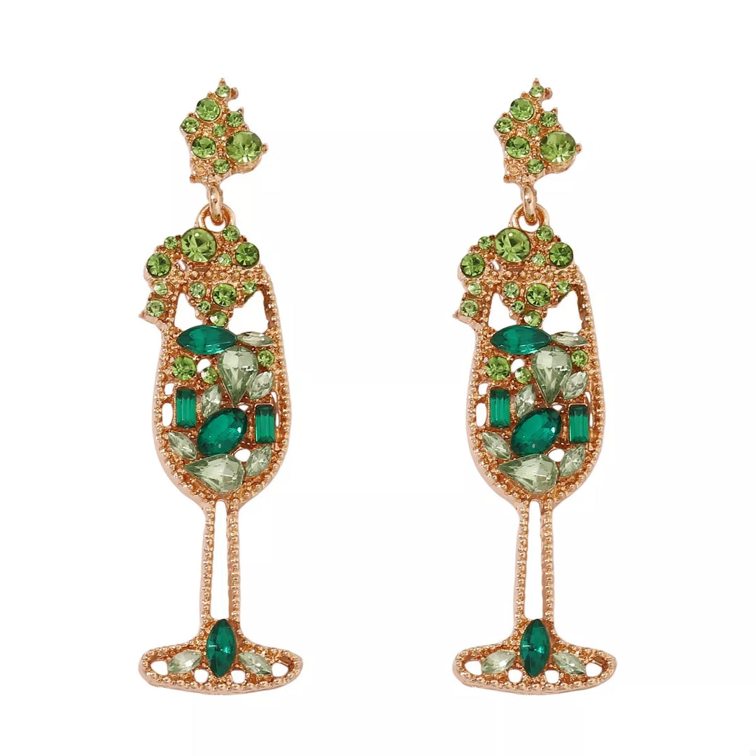 Champagne Glass Rhinestone Dangle Earrings