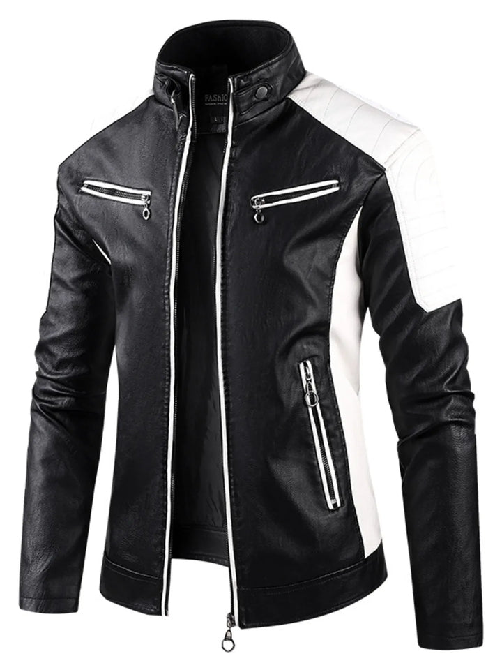 Men's Plus Size Color Block Leather Jacket