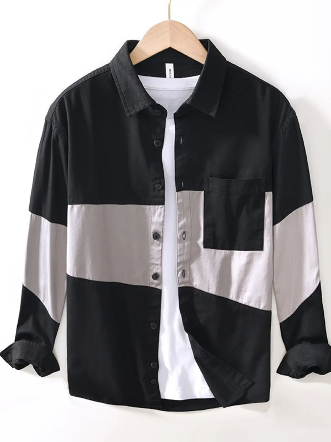 Men's Plus Size Color Block Button Up Shirt