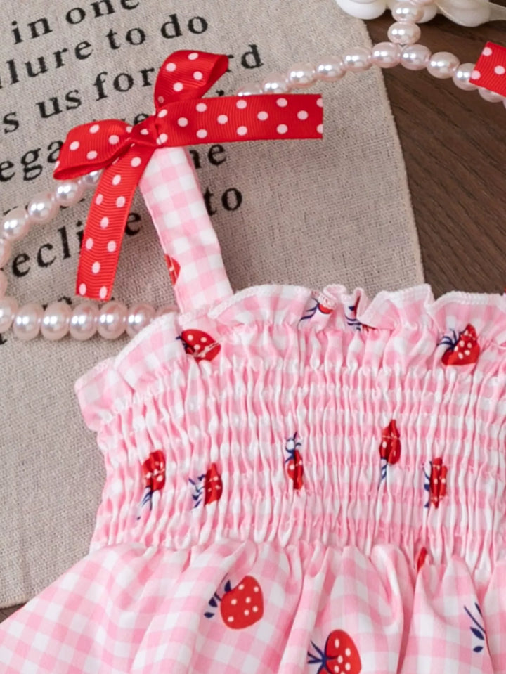 Children's Strawberry Gingham Smocked Top & Denim Shorts Set