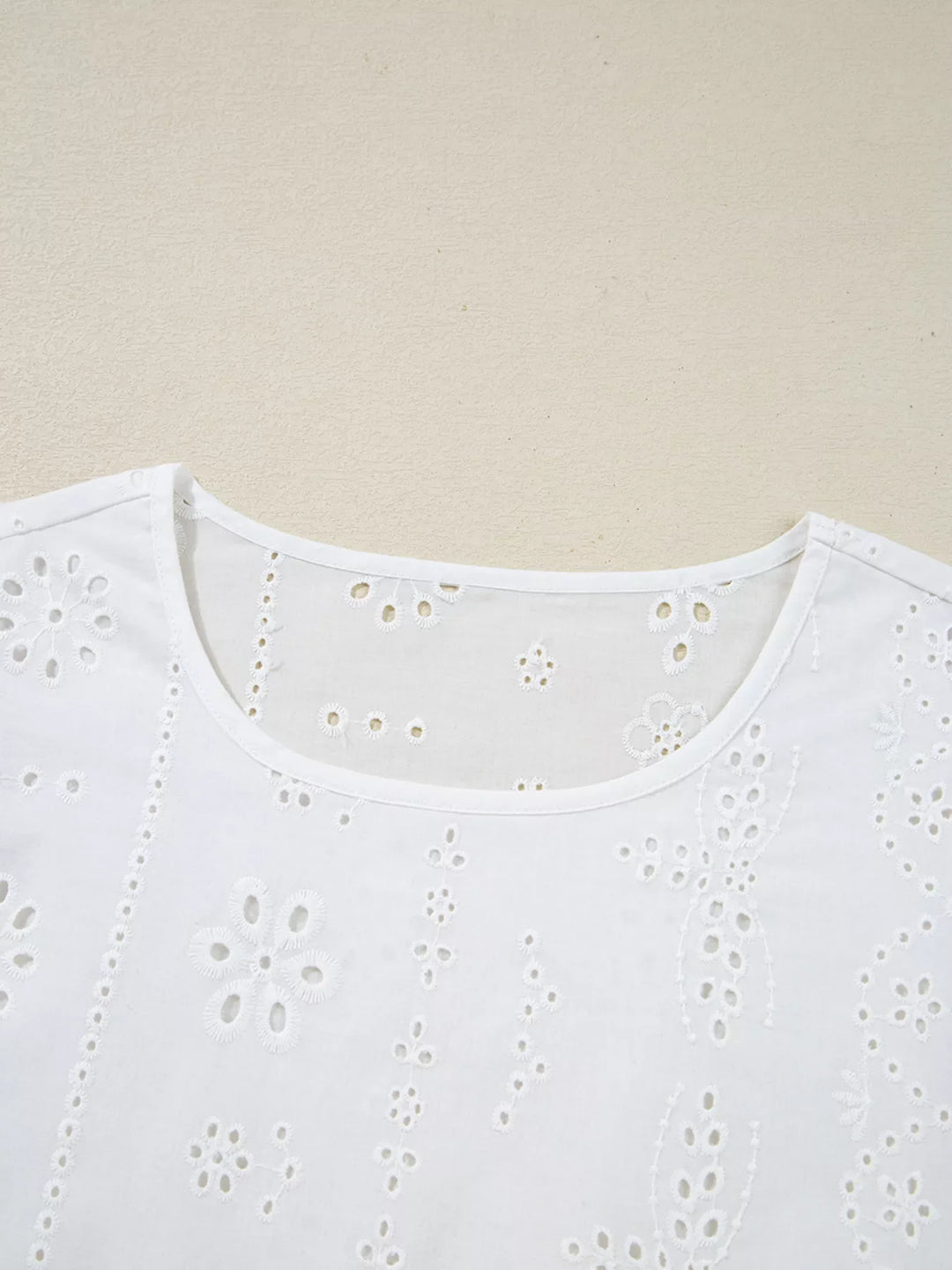 Eyelet Embroidered Smocked Cuff Sheer Blouse