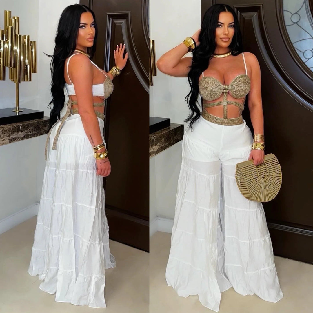 Tulum Raffia Bodice Jumpsuit- White
