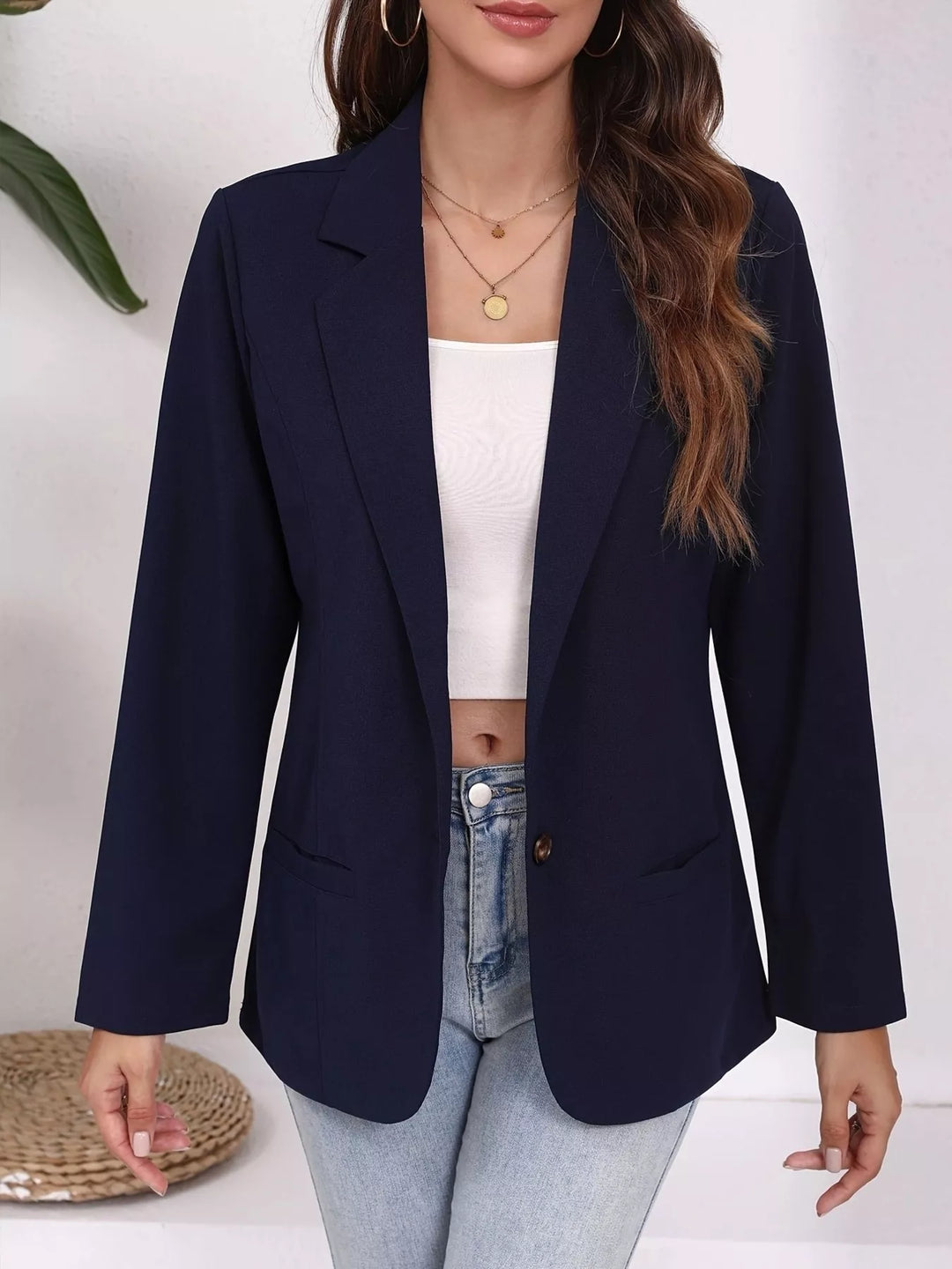 Plus Size Lapel Collar Single-Button Blazer
