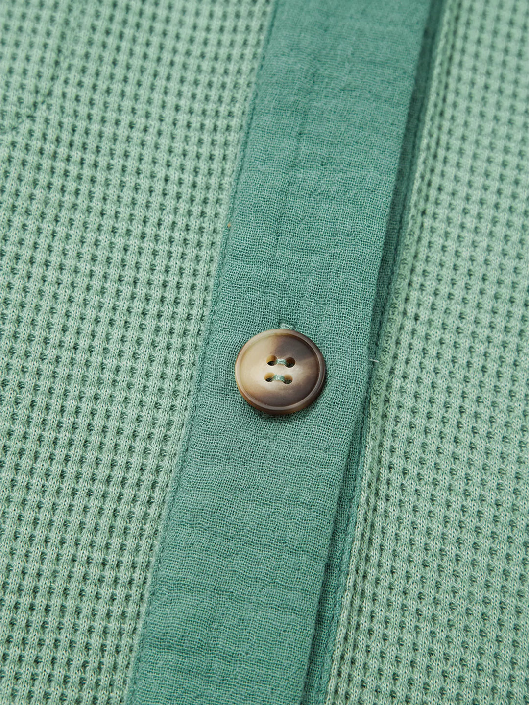 Waffle Knit Vintage Patchwork Button Up Loose Shirt