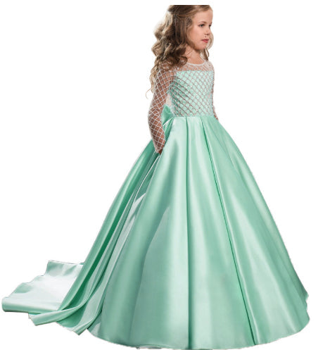 Mesh Long Sleeve Trailing Girls' Dress