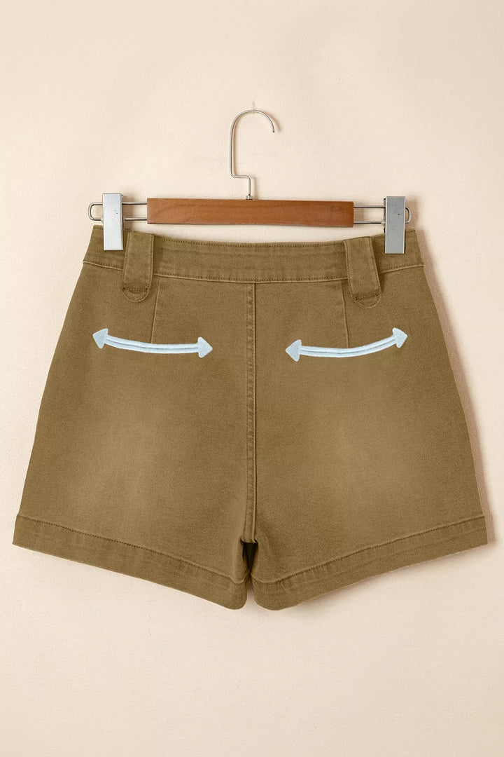Contrast Arrow Detail Western Denim Shorts