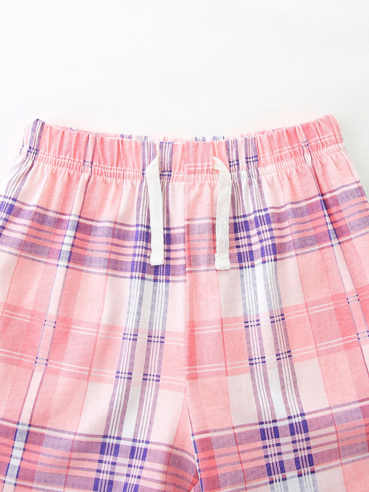 Children's Bunny Train Ruffle Trim Top & Plaid Shorts Set