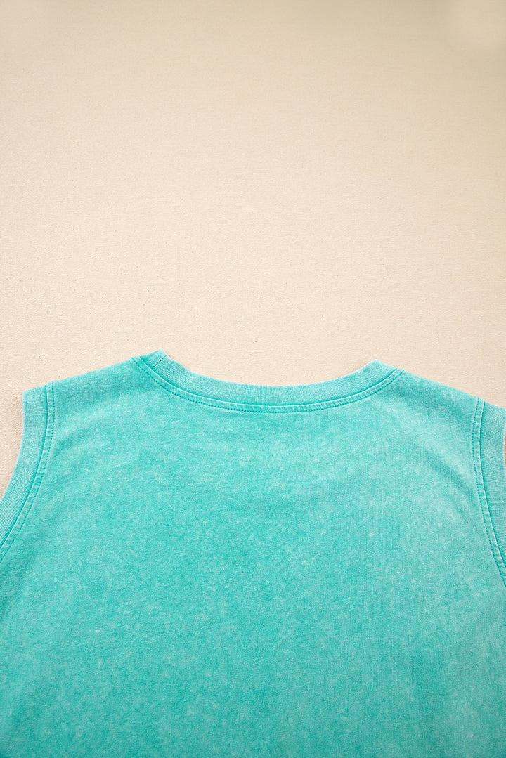 Mint Green 2 Pieces Mineral Wash Cotton Tank Top Lined Split Skirt Set