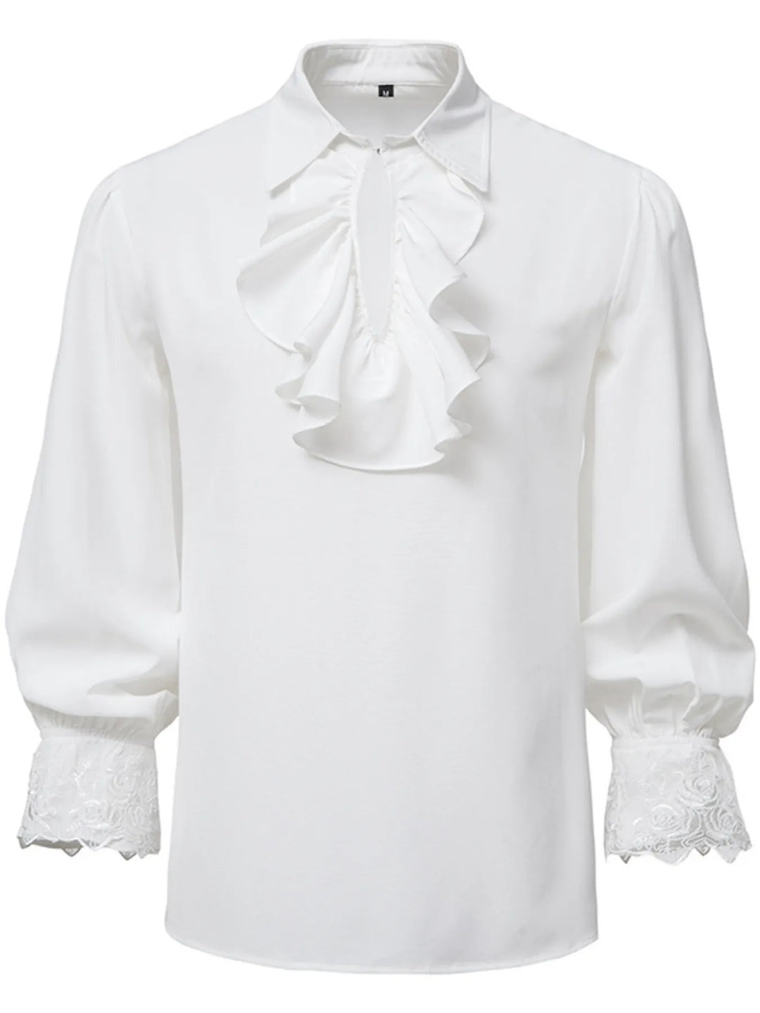 Men's Ruffled Lace Detail Long Sleeve Blouse